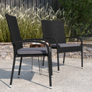 Mathias Set of 2 Indoor/Outdoor Black Wicker Patio Chairs with Powder Coated Steel Frame and Gray Padded Cushion