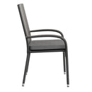 Mathias Set of 2 Indoor/Outdoor Black Wicker Patio Chairs with Powder Coated Steel Frame and Gray Padded Cushion