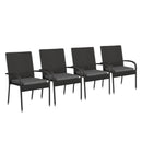 Mathias Set of 4 Indoor/Outdoor Black Wicker Patio Chairs with Powder Coated Steel Frame and Gray Padded Cushion
