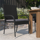 Mathias Set of 4 Indoor/Outdoor Black Wicker Patio Chairs with Powder Coated Steel Frame and Gray Padded Cushion