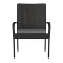 Mathias Set of 4 Indoor/Outdoor Black Wicker Patio Chairs with Powder Coated Steel Frame and Gray Padded Cushion