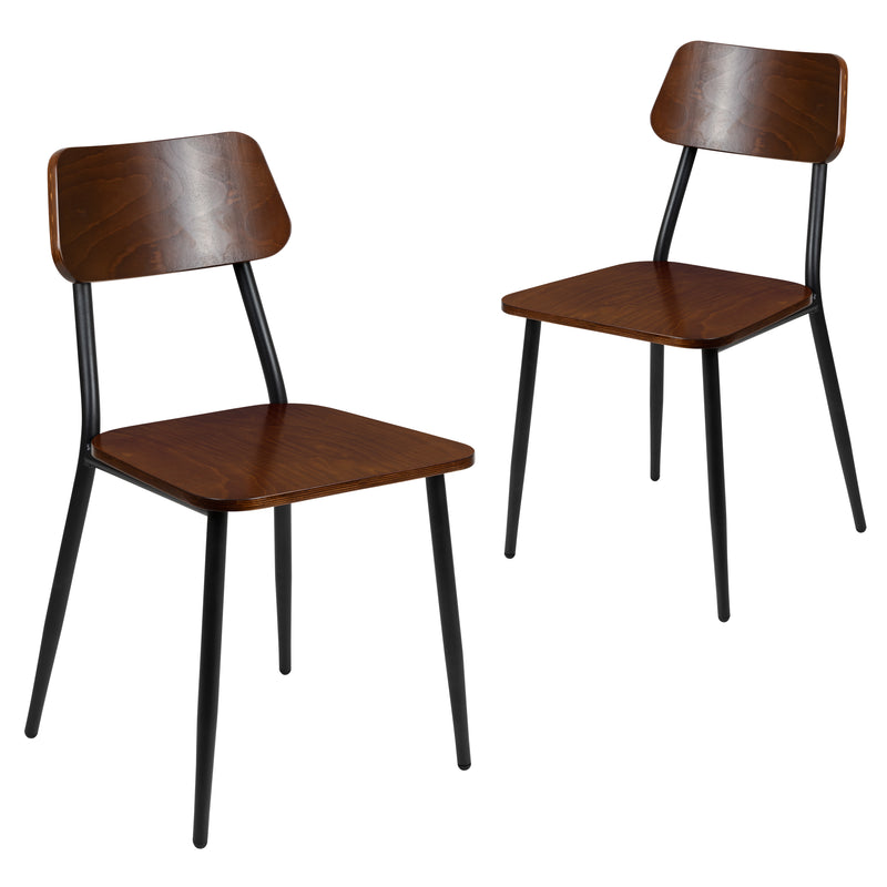 Manhattan Industrial Style Dining Chair with Rustic Wood Back and Seat and Gunmetal Steel Frame - Set of 2