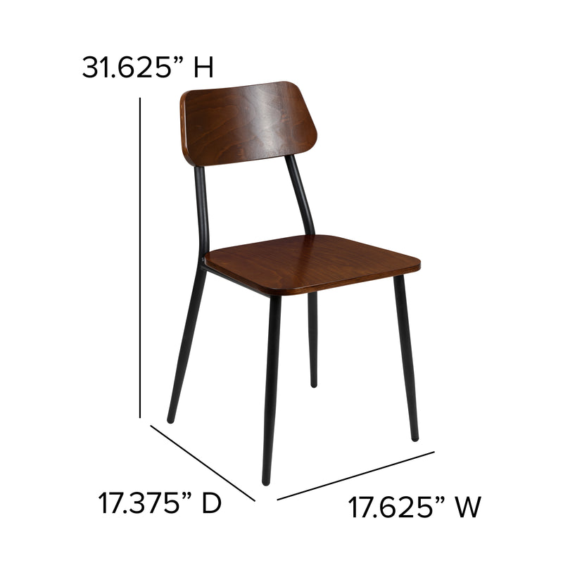 Manhattan Industrial Style Dining Chair with Rustic Wood Back and Seat and Gunmetal Steel Frame - Set of 2