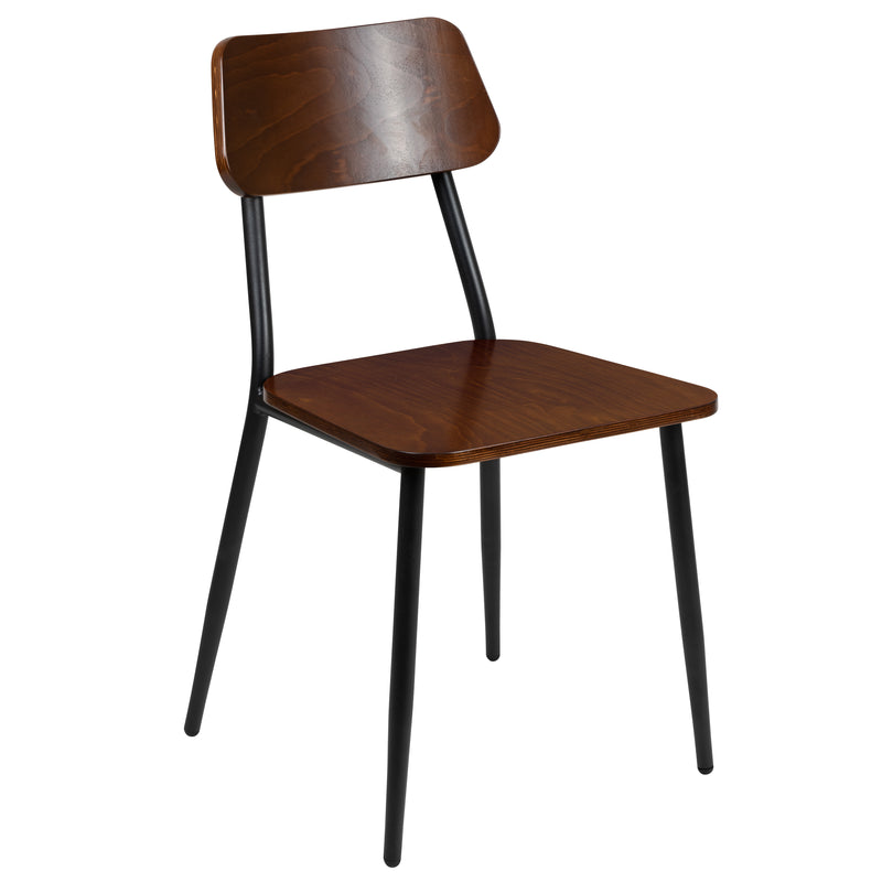 Manhattan Industrial Style Dining Chair with Rustic Wood Back and Seat and Gunmetal Steel Frame - Set of 2
