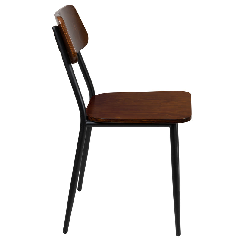 Manhattan Industrial Style Dining Chair with Rustic Wood Back and Seat and Gunmetal Steel Frame - Set of 2