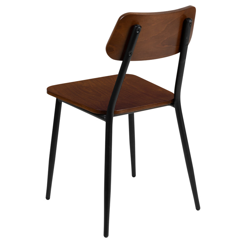 Manhattan Industrial Style Dining Chair with Rustic Wood Back and Seat and Gunmetal Steel Frame - Set of 2