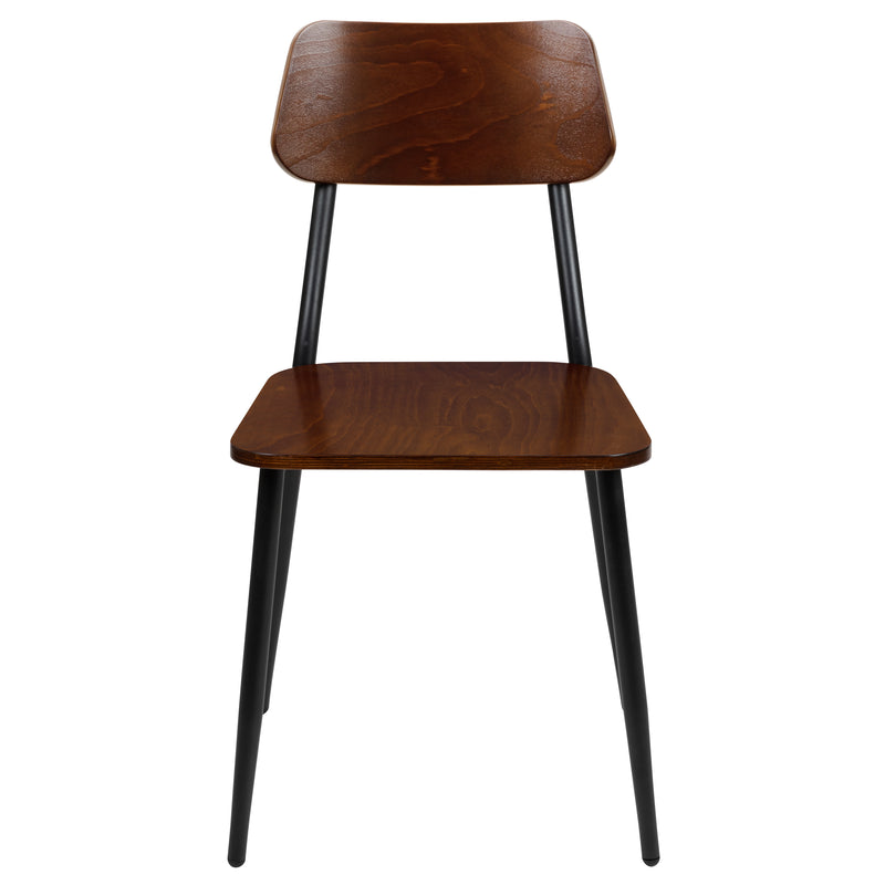 Manhattan Industrial Style Dining Chair with Rustic Wood Back and Seat and Gunmetal Steel Frame - Set of 2
