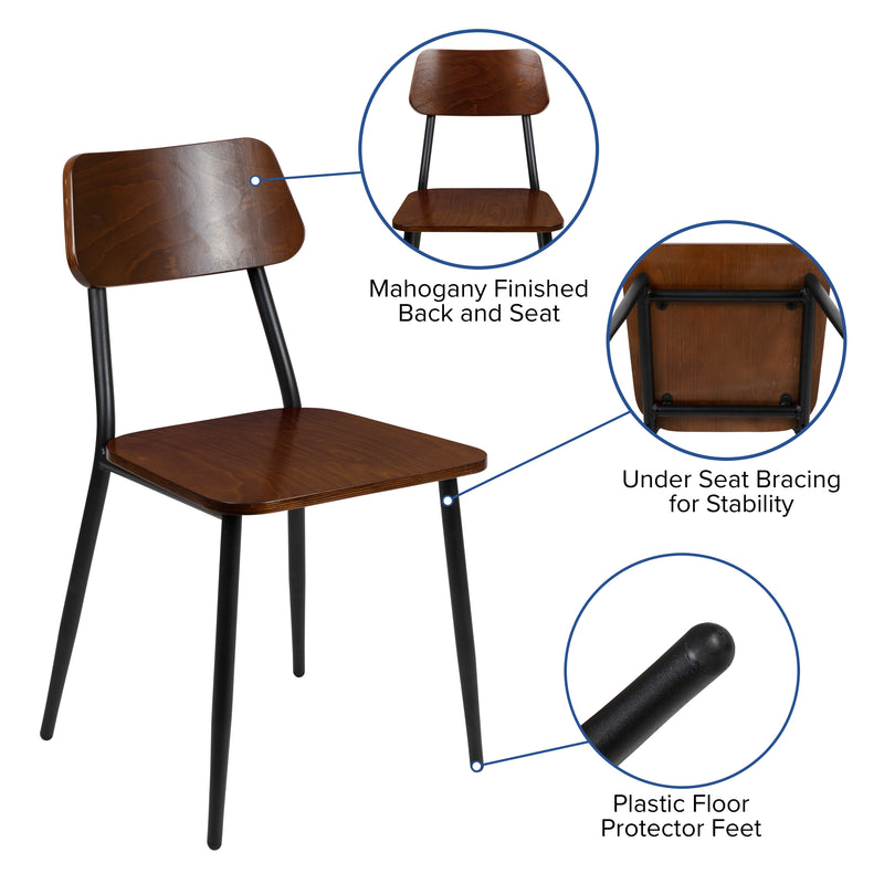Manhattan Industrial Style Dining Chair with Rustic Wood Back and Seat and Gunmetal Steel Frame - Set of 2