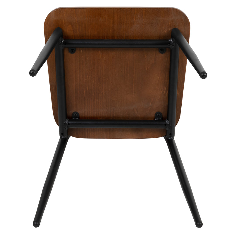 Manhattan Industrial Style Dining Chair with Rustic Wood Back and Seat and Gunmetal Steel Frame - Set of 2