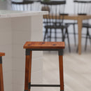 Breton Backless Bar Height Stools with Steel Supports and Footrest in Walnut Brown - Set Of 2