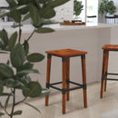 Breton Backless Bar Height Stools with Steel Supports and Footrest in Walnut Brown - Set Of 2