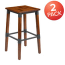 Breton Backless Bar Height Stools with Steel Supports and Footrest in Walnut Brown - Set Of 2