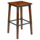 Breton Backless Bar Height Stools with Steel Supports and Footrest in Walnut Brown - Set Of 2