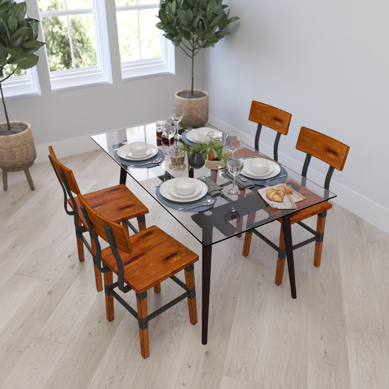 Breton Dining Chairs with Steel Supports and Footrest in Walnut Brown - Set Of 4
