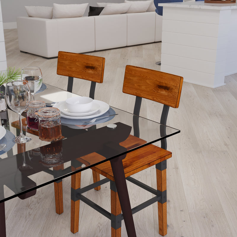 Breton Dining Chairs with Steel Supports and Footrest in Walnut Brown - Set Of 4