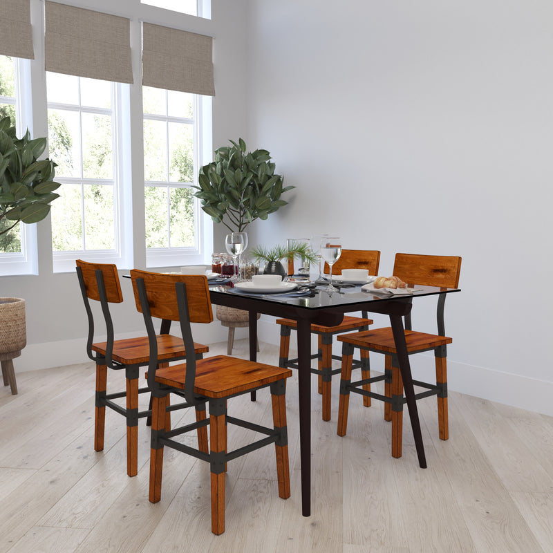 Breton Dining Chairs with Steel Supports and Footrest in Walnut Brown - Set Of 4