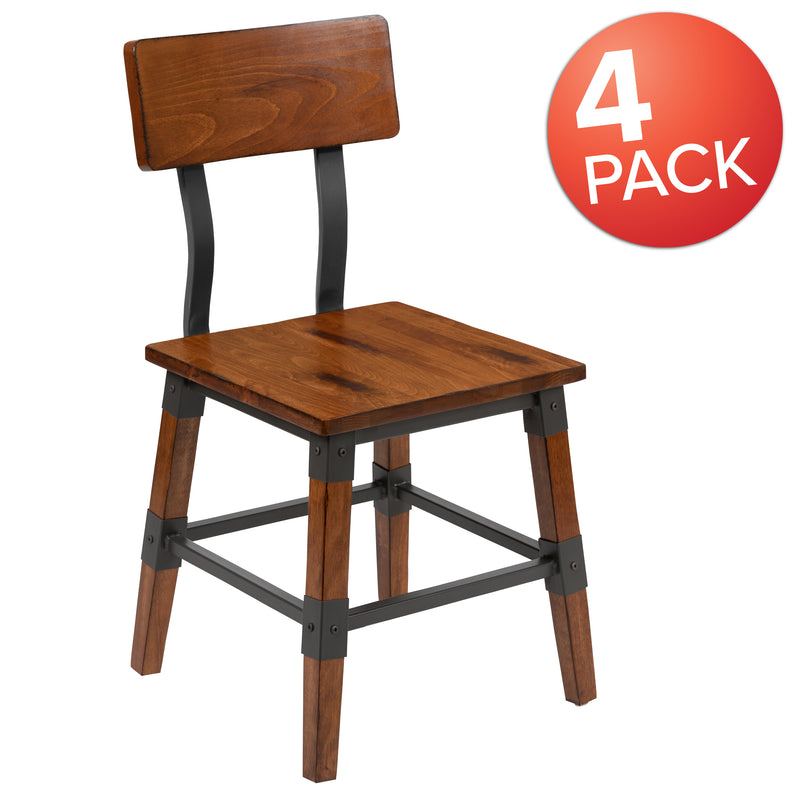 Breton Dining Chairs with Steel Supports and Footrest in Walnut Brown - Set Of 4
