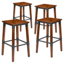Breton Backless Bar Height Stools with Steel Supports and Footrest in Walnut Brown - Set Of 4