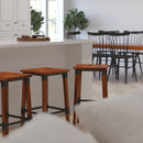 Breton Backless Bar Height Stools with Steel Supports and Footrest in Walnut Brown - Set Of 4
