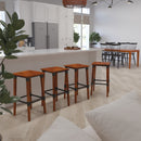 Breton Backless Bar Height Stools with Steel Supports and Footrest in Walnut Brown - Set Of 4