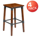 Breton Backless Bar Height Stools with Steel Supports and Footrest in Walnut Brown - Set Of 4