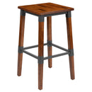 Breton Backless Bar Height Stools with Steel Supports and Footrest in Walnut Brown - Set Of 4