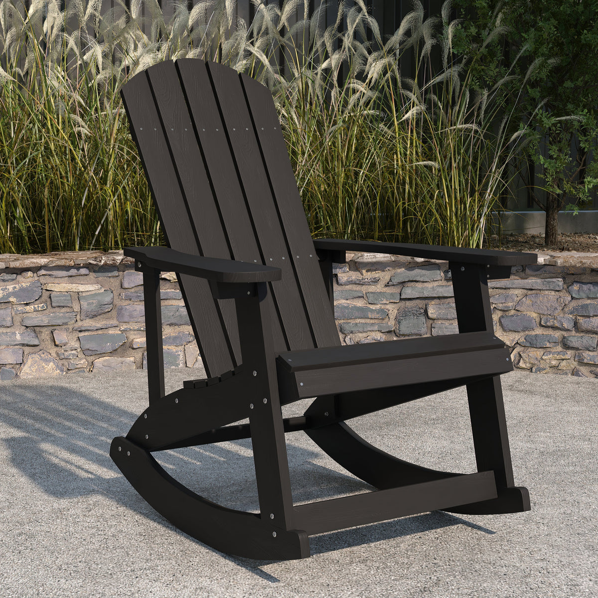 Merrick Lane All-Weather Polyresin Adirondack Rocking Chair with Vertical Slats in Sea Foam, image size:1200x1200