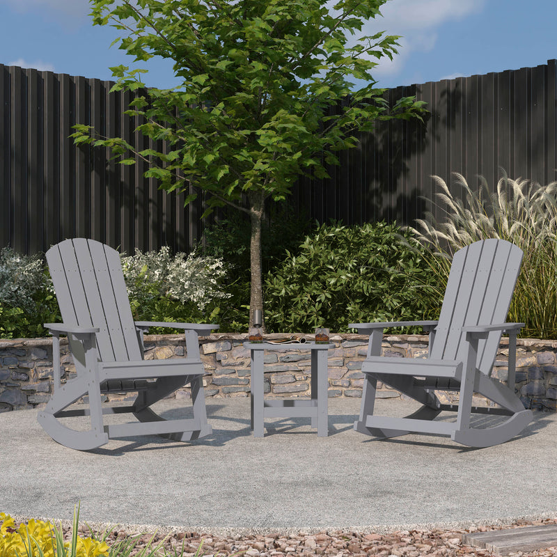 Atlantic 3 Piece Adirondack Patio Furniture Set Includes 2 All-Weather Rocking Chairs and Side Table