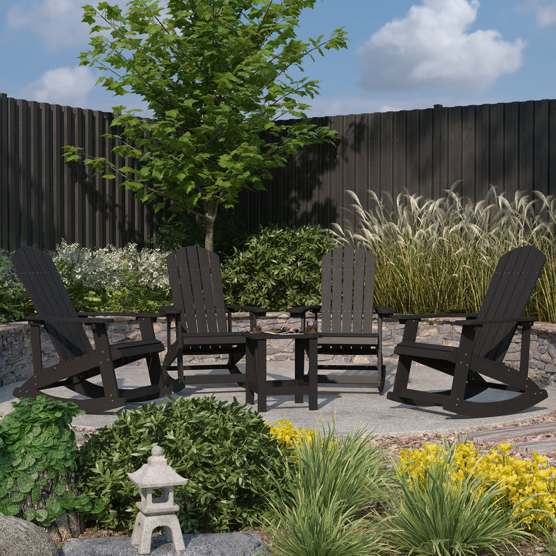 Atlantic 5 Piece Adirondack Patio Furniture Set Includes 2 All-Weather Rocking Chairs and Side Table