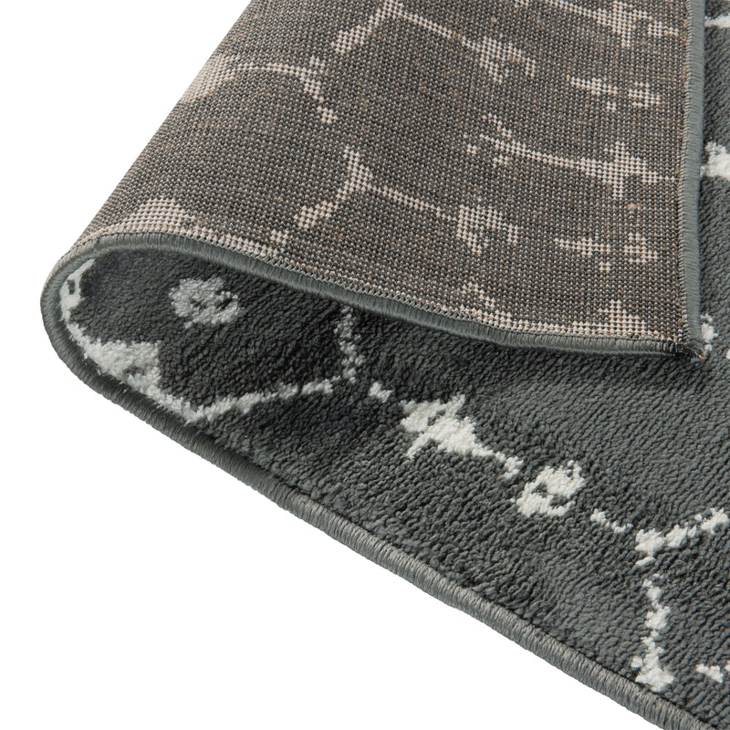 Ivory Bohemian Low Pile Rug with Dark Gray Geometric Design -2' x 6'