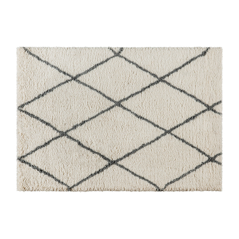 Shag Style Diamond Trellis Area Rug - 5' x 7' - Ivory/Gray Polyester (PET)
