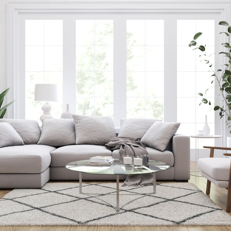 Shag Style Diamond Trellis Area Rug - 5' x 7' - Ivory/Gray Polyester (PET)