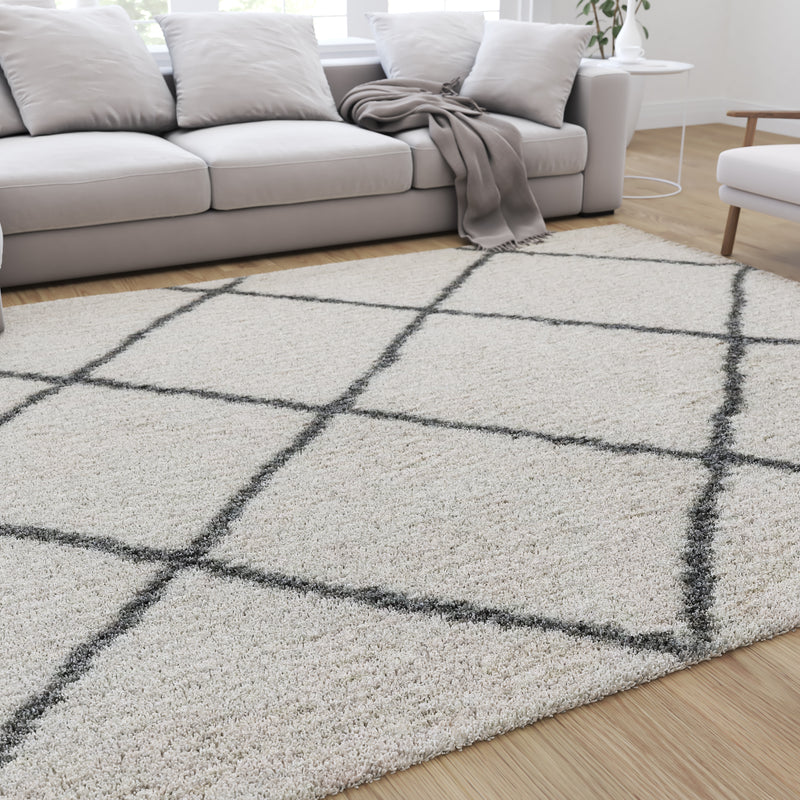 House Home & More Skid-Resistant Carpet Runner Diamond Trellis Lattice – Misty Gray & Linen White 26 in. x 12 ft.