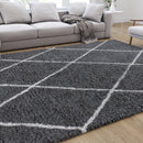 Shag Style Diamond Trellis Area Rug - 8' x 10' - Charcoal/Ivory Polyester (PET)