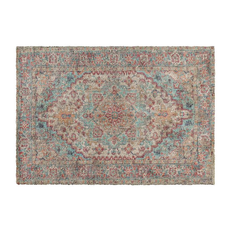 Blue Multicolor Distressed Vintage Medallion Area Rug - Micro Polyester