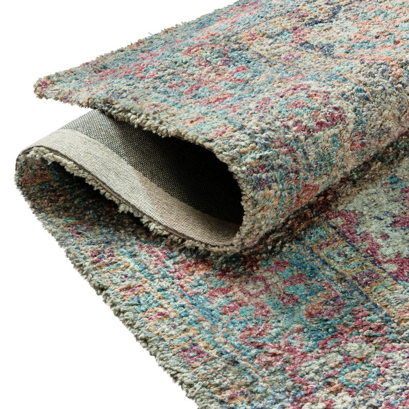 Blue Multicolor Distressed Vintage Medallion Area Rug - Micro Polyester