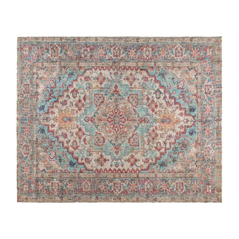 Blue Multicolor Distressed Vintage Medallion Area Rug - Micro Polyester