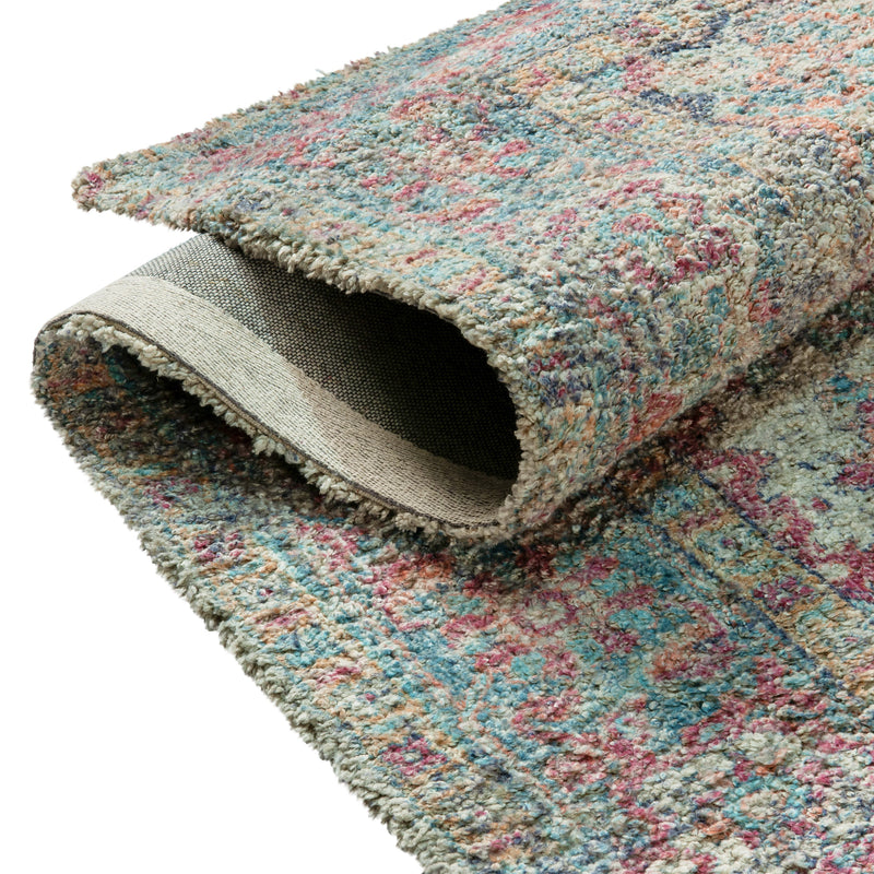 Blue Multicolor Distressed Vintage Medallion Area Rug - Micro Polyester
