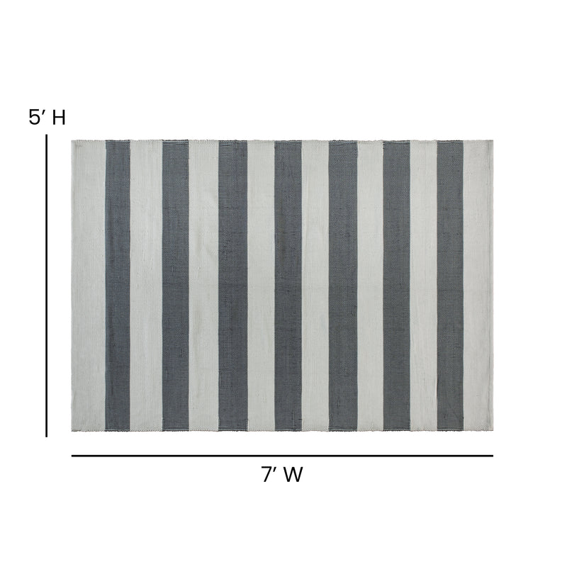 5' x 7' Handwoven Indoor/Outdoor Cabana Style Striped Area Rug in Grey