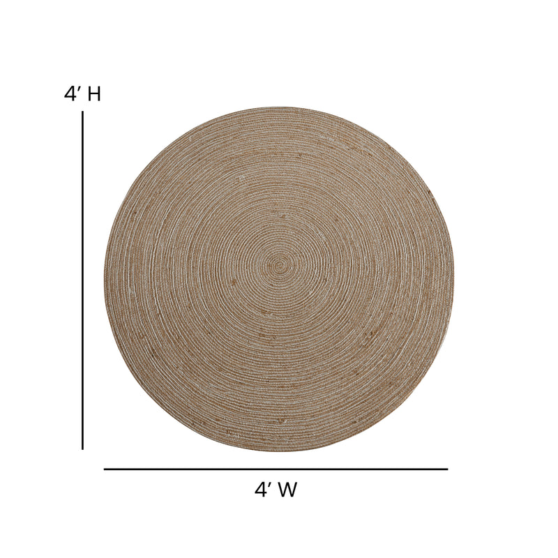 4 Foot Round Jute and Polyester Blend Indoor Braided Design Area Rug
