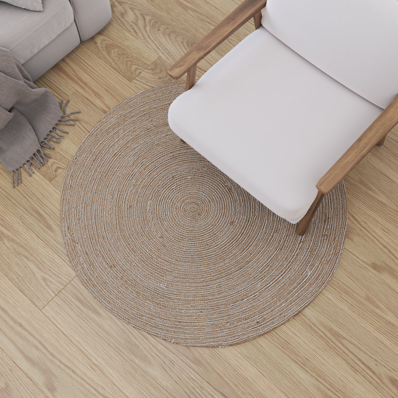 4 Foot Round Jute and Polyester Blend Indoor Braided Design Area Rug