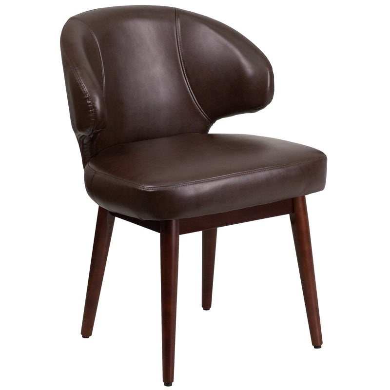 Ambrose Faux Leather Upholstered Accent Chair in Brown with Walnut Legs