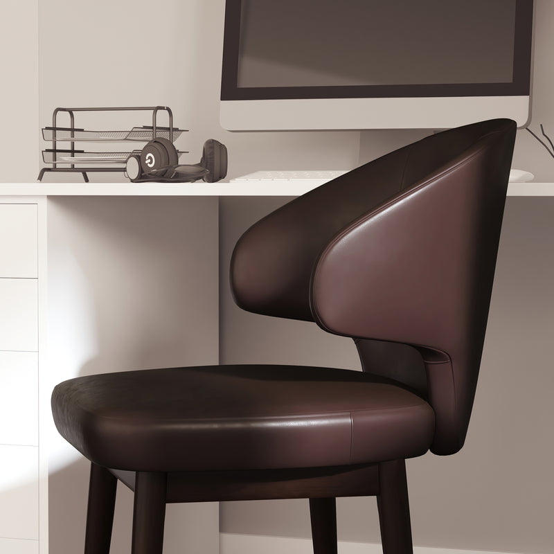 Ambrose Faux Leather Upholstered Accent Chair in Brown with Walnut Legs