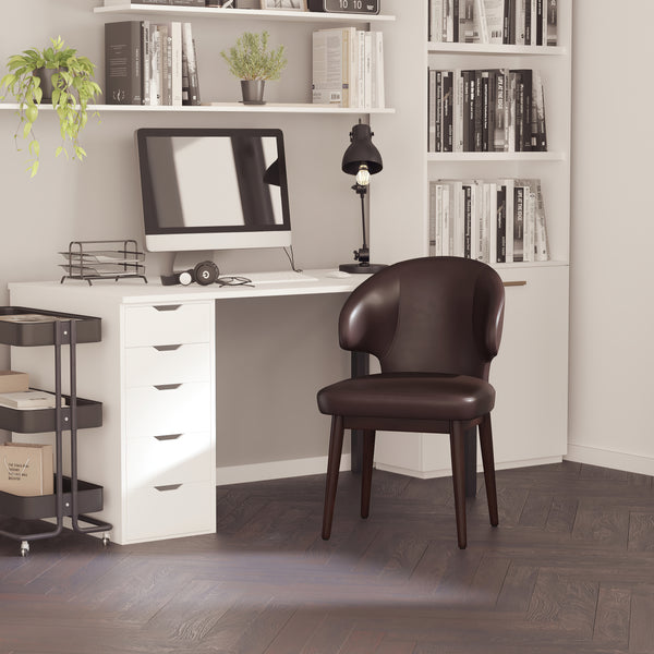 Ambrose Faux Leather Upholstered Accent Chair in Brown with Walnut Legs