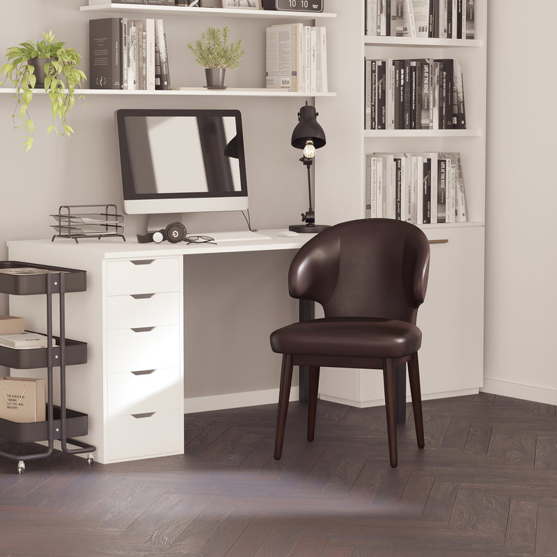 Ambrose Faux Leather Upholstered Accent Chair in Brown with Walnut Legs