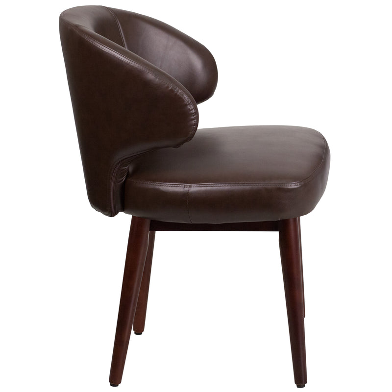 Ambrose Faux Leather Upholstered Accent Chair in Brown with Walnut Legs