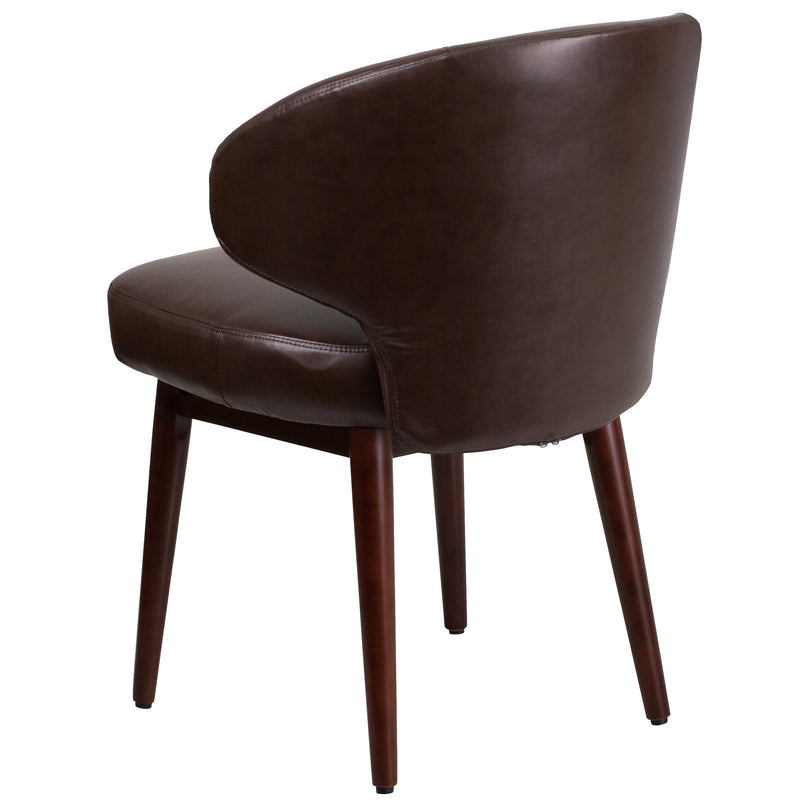 Ambrose Faux Leather Upholstered Accent Chair in Brown with Walnut Legs