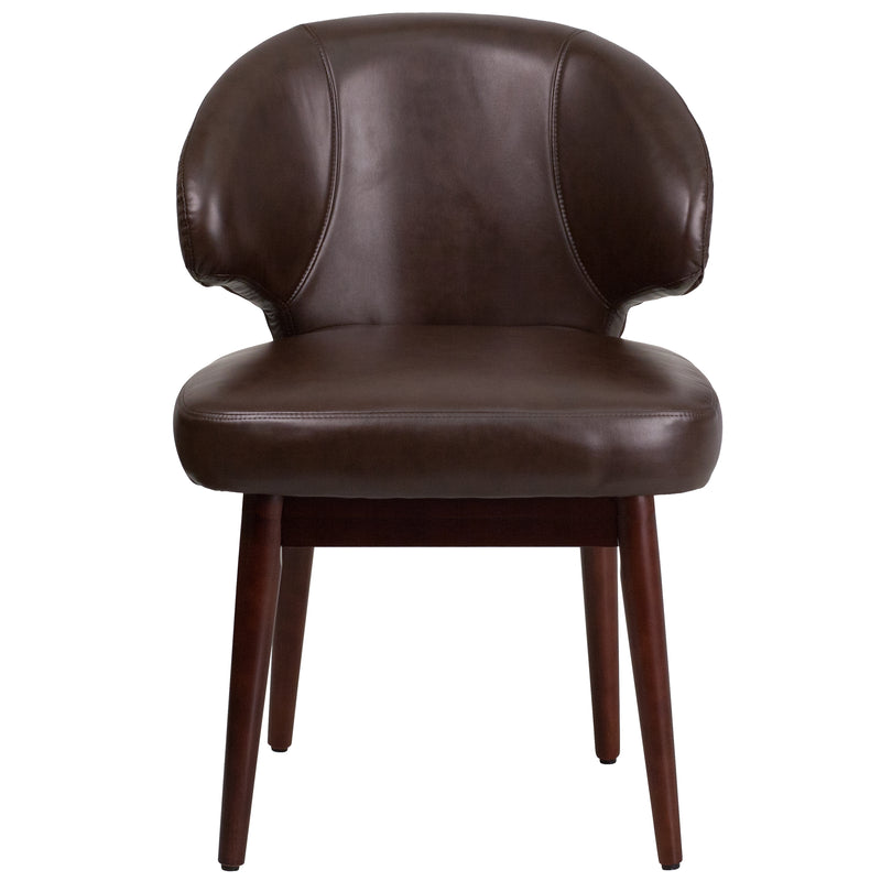Ambrose Faux Leather Upholstered Accent Chair in Brown with Walnut Legs