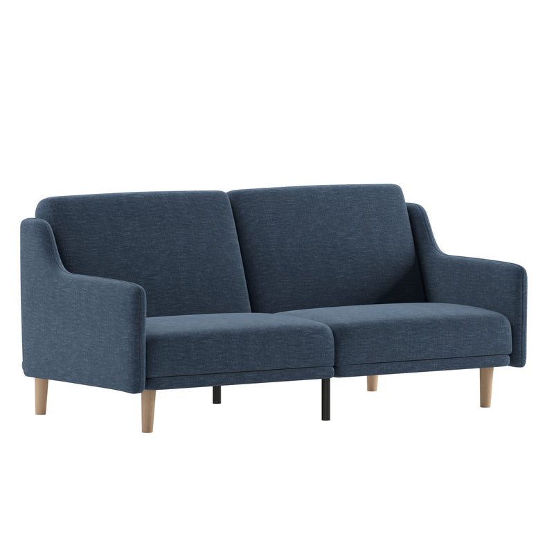 Niklas Mid Century Modern Split-Back Sofa Futon with 3 Recline Positions In Elegant Navy Faux Linen Upholstery