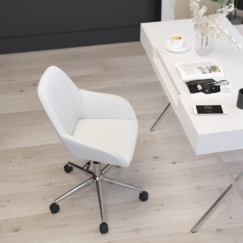 Roma Home Office Bucket Style Chair with 360 Degree Rotating Swivel On Chrome Frame